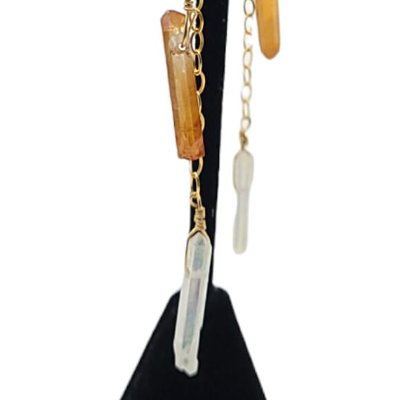 Gold Raw Quartz Crystals Dangle Chain Fashion Earrings ~ NEW - Picture 4 of 6